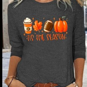 New Festive Charcoal Graphic Long Sleeve Tee